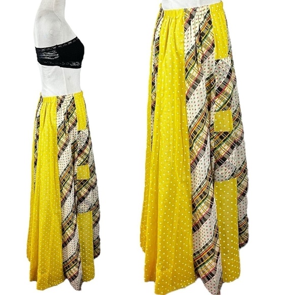 Vintage 70s Chessa Davis Bohemian Prairie Patchwork Maxi Skirt Small Medium - Picture 8 of 17